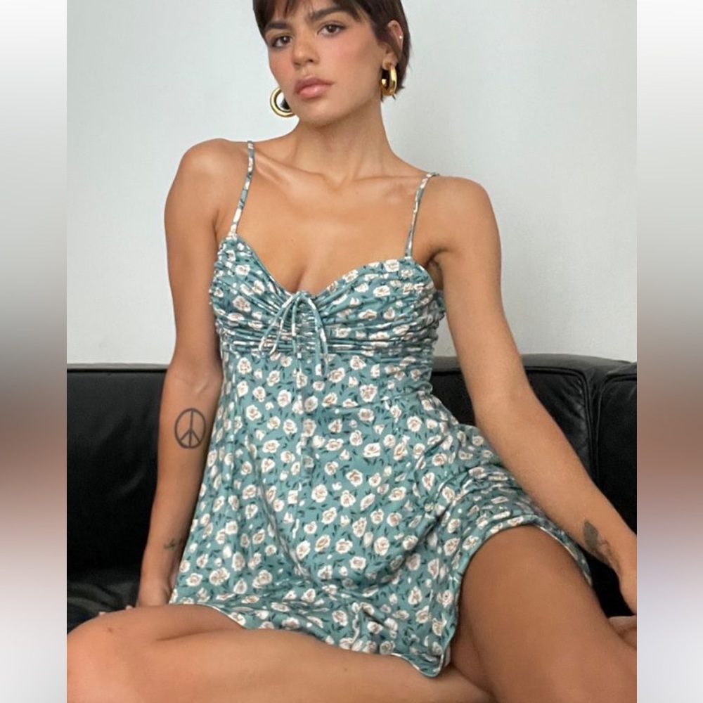 Urban Outfitters AS SEEN ON TV Blue Ruched Midi Sundress